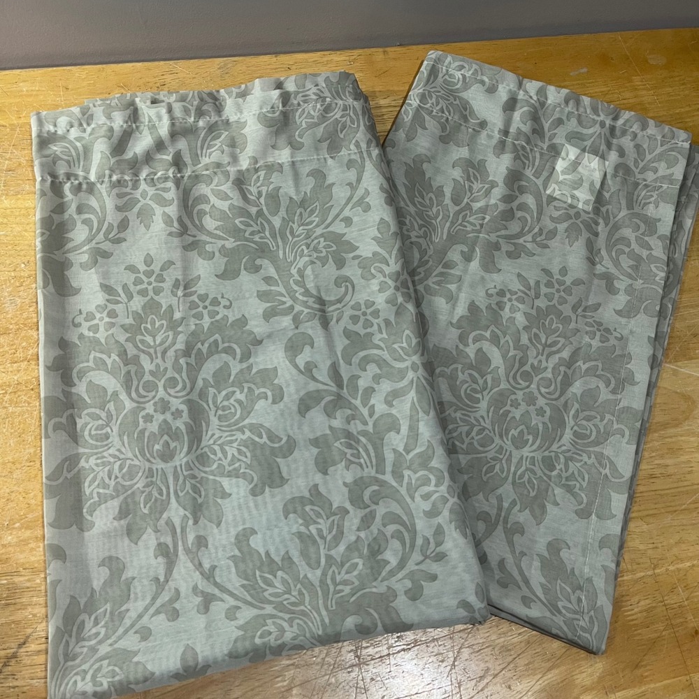 Martha Stewart Olive Green Damask Sheer Curtain Panels 52x84 Set of 2 Classic